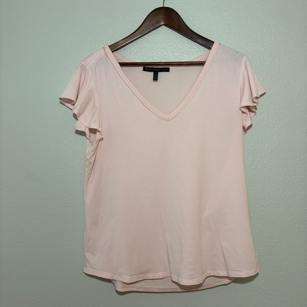 White House Black Market Pink Flutter Sleeve Top Large Cotton Modal Stretch